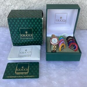 Vintage Gucci 11/12.2 Interchangeable Bezel Watch Gold Tone Near Mint Condition